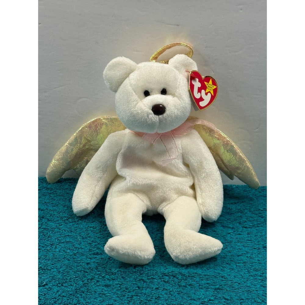 Ty Beanie Babies Halo the Angel Bear White Iridescent‎ Wings Vintage 1998 Plush